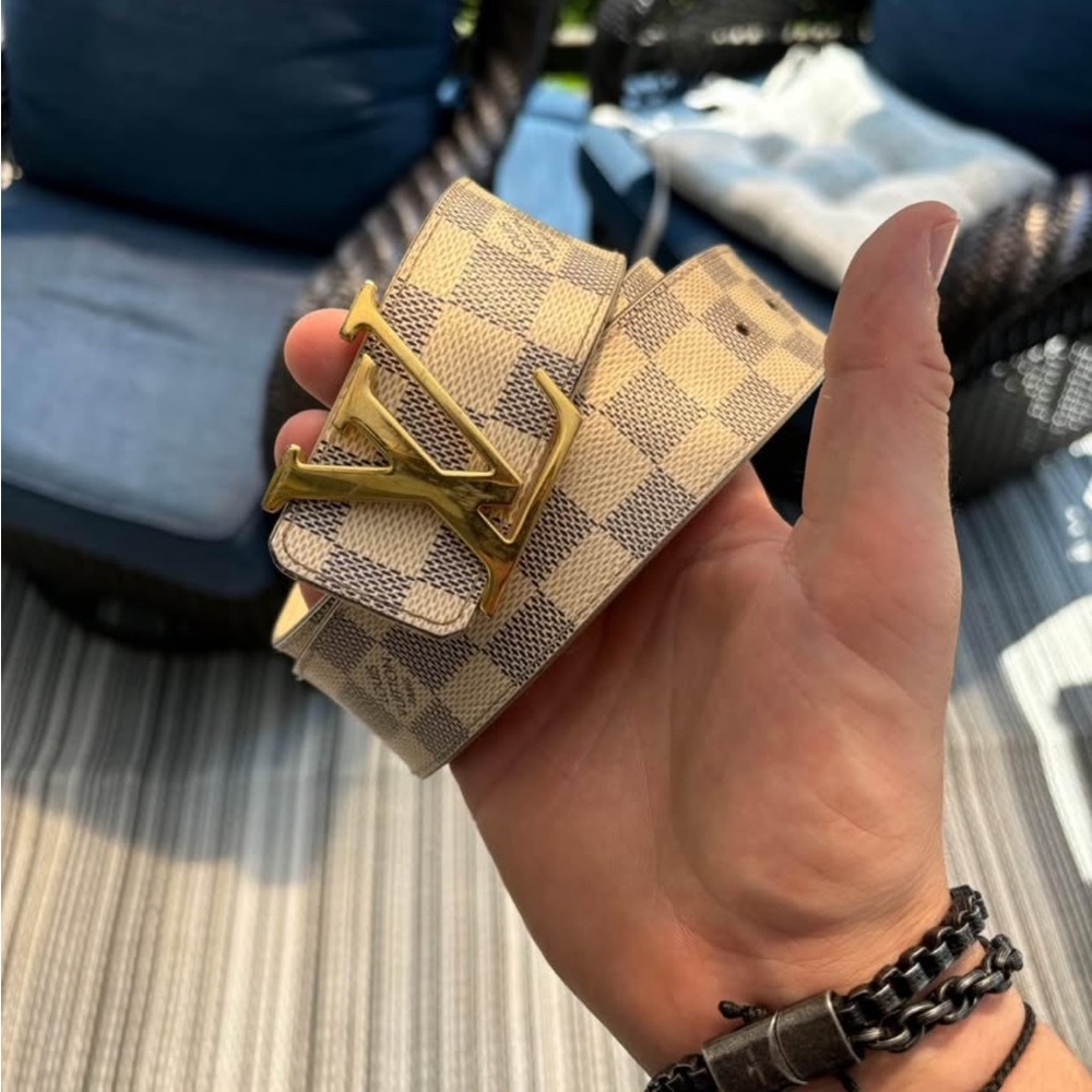 Designer Checkered Belt with Gold Buckle